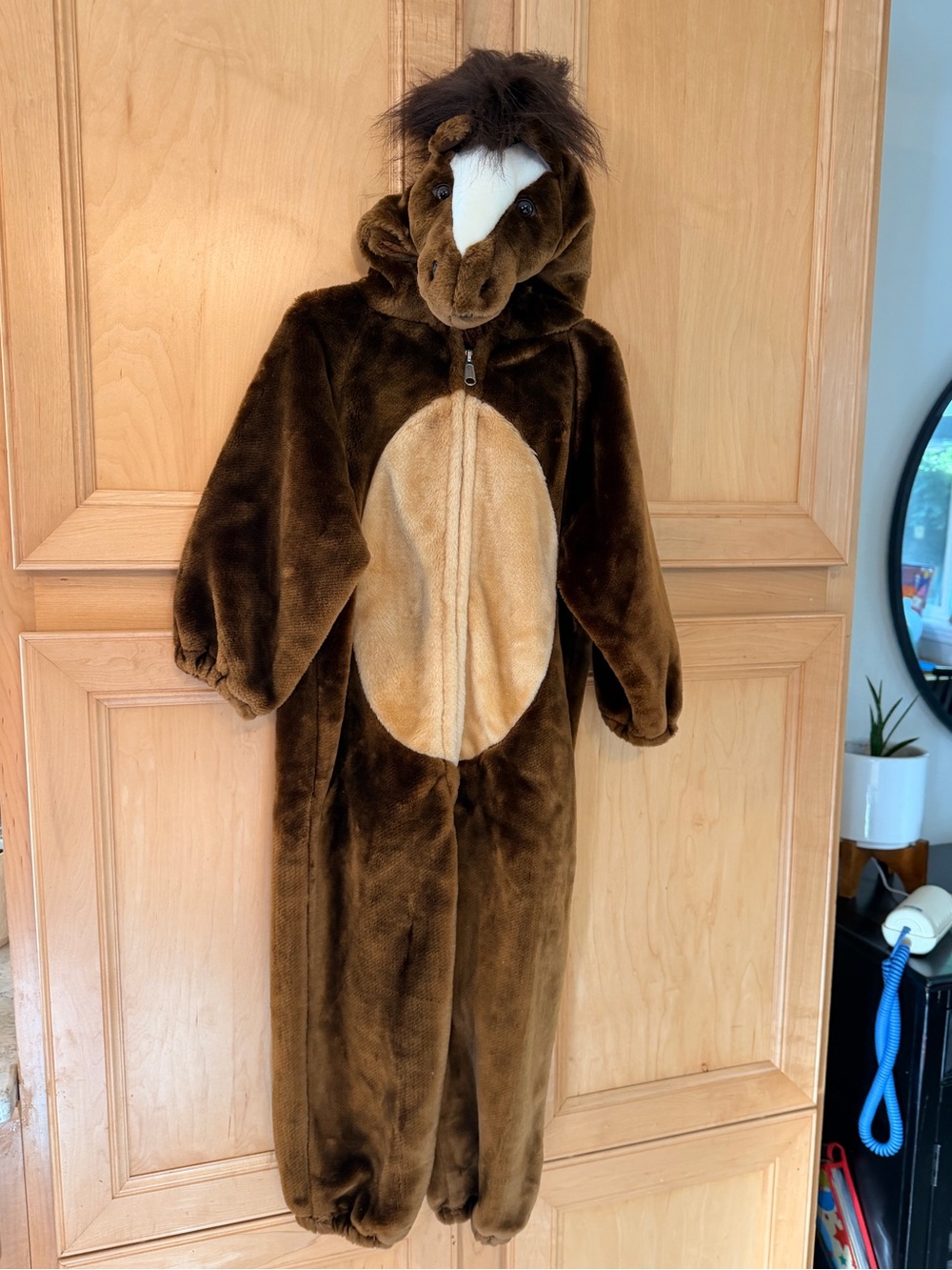 Kids Plush Brown Horse Costume - Hooded warm onesie- 4/5T